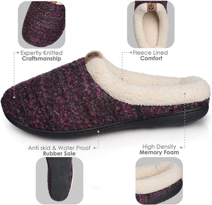 Roxoni Womens Knitted Fleece Lined Clog Slippers Warm House Shoe