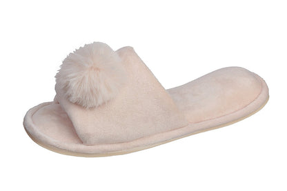 Pupeez Girl's Lovely Velvet Pom-pom Open Toe Kids House Slides Slipper