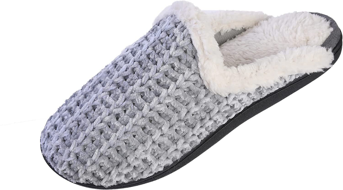 Roxoni Memory Foam Slippers for Women - Fuzzy Cozy Indoor/Outdoor Slides - Fluffy Slip On Shoes Womens House Slippers with Plush Heels and Anti-Skid Rubber Sole