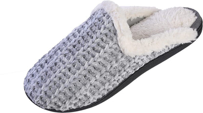 Roxoni Memory Foam Slippers for Women - Fuzzy Cozy Indoor/Outdoor Slides - Fluffy Slip On Shoes Womens House Slippers with Plush Heels and Anti-Skid Rubber Sole