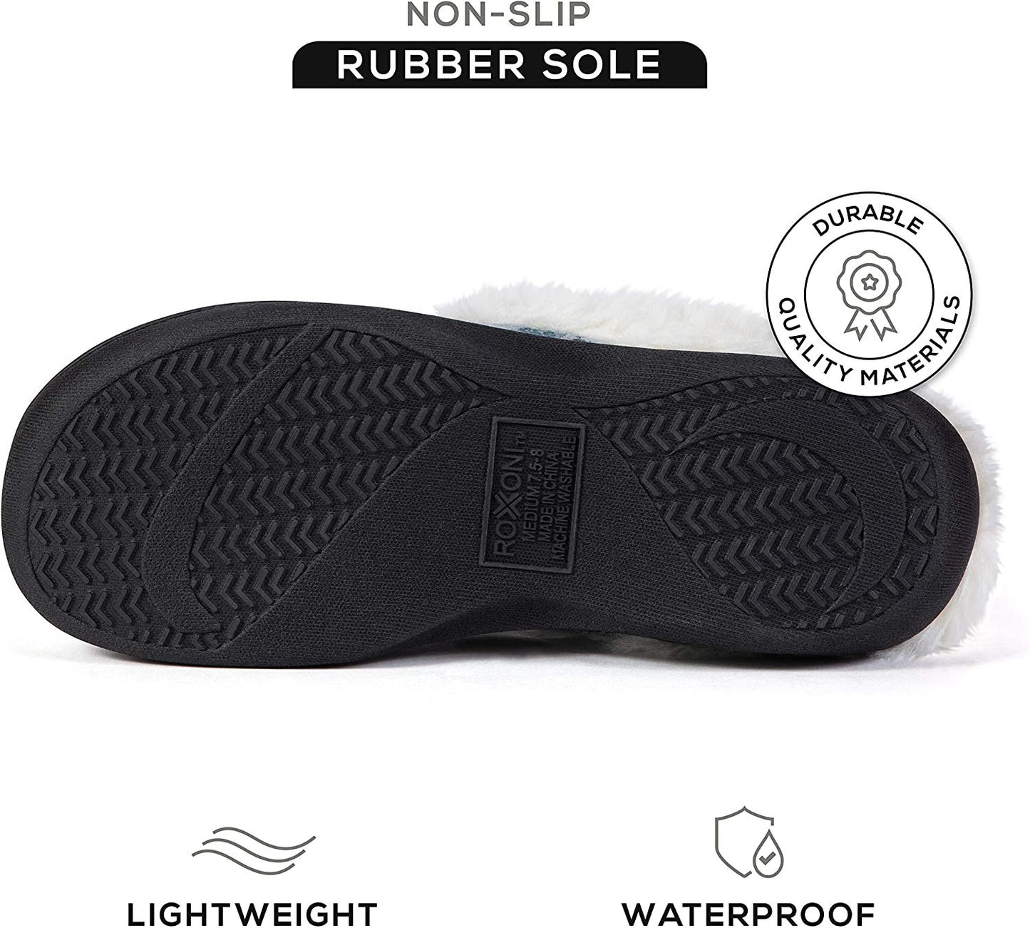 Roxoni Womenâ€™s Cozy Memory Foam Slippers, Fuzzy Warm Faux Fur, Indoor Outdoor Rubber Sole