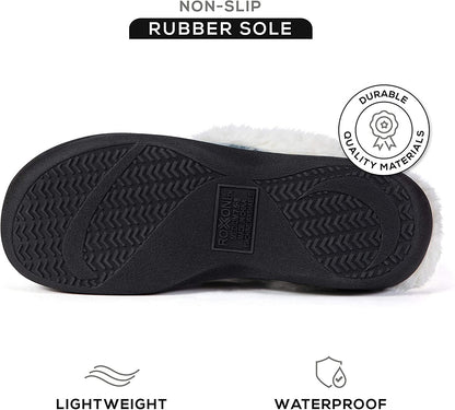 Roxoni Womenâ€™s Cozy Memory Foam Slippers, Fuzzy Warm Faux Fur, Indoor Outdoor Rubber Sole