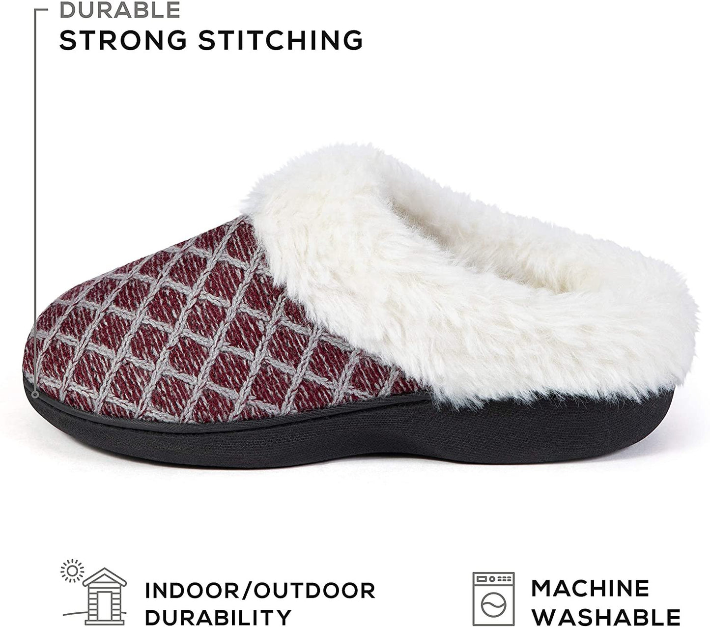 Roxoni Womenâ€™s Cozy Memory Foam Slippers, Fuzzy Warm Faux Fur, Indoor Outdoor Rubber Sole