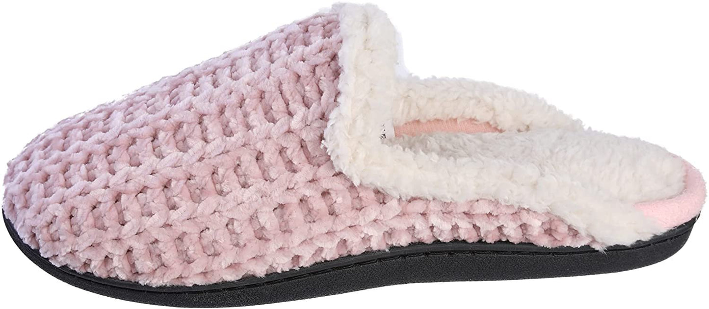 Roxoni Memory Foam Slippers for Women - Fuzzy Cozy Indoor/Outdoor Slides - Fluffy Slip On Shoes Womens House Slippers with Plush Heels and Anti-Skid Rubber Sole