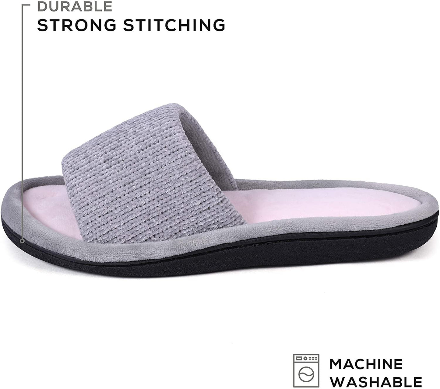 ROXONI Women's Soft Open Toe Slide Slippers, Indoor Outdoor Rubber Sole