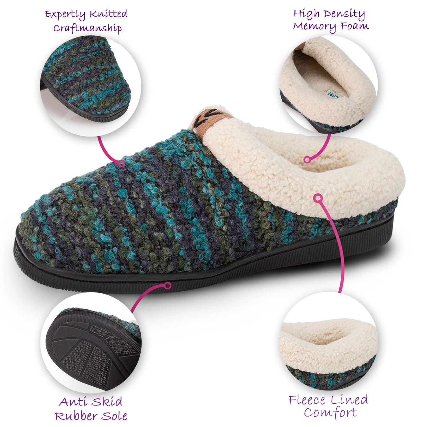 Pupeez Girls Knitted Fleece Lined Clog Slippers