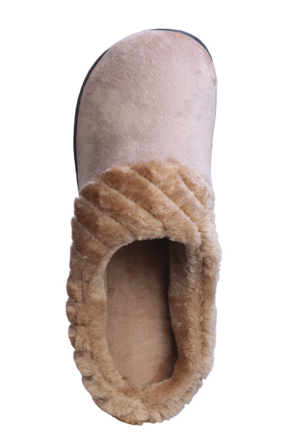 Roxoni Women’s Velour Slippers Memory Foam Clog Quilted Faux Fur Collar