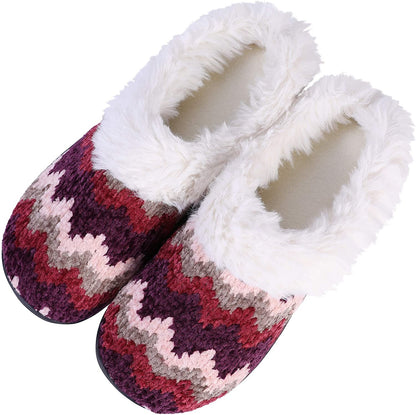 Roxoni Women's Slippers Suede Memory Foam Clog Slippers Fur Lined House Shoes