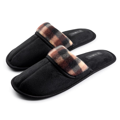 Roxoni Men's Soft Slipper With Plaid Trim Outdoor/Indoor