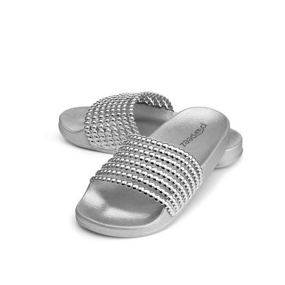 Pupeez Flat Slide Sandals For Kids With A Pearl Detail Strap