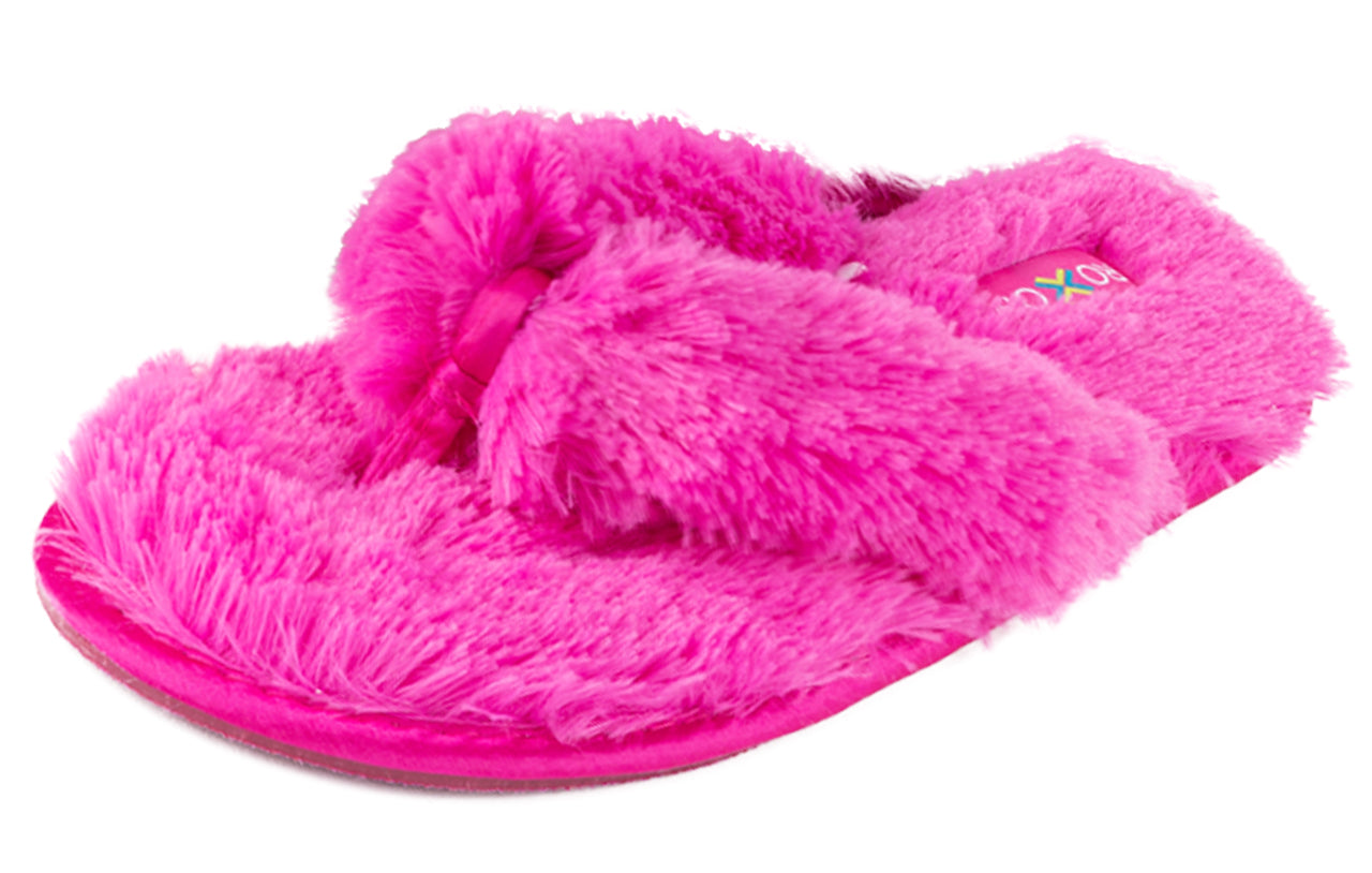 Roxoni Fuzzy House Slippers for Women – Comfortable Furry Spa Thongs – Cozy Slip On Flip Flops - Soft Insole & Rubber Outsole