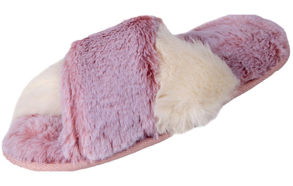 Women's Cross Band Fur Slipper