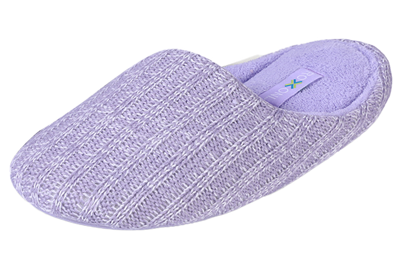 Roxoni Women’s Cozy Knit Memory Foam Slippers, Fleece Lined, Indoor Outdoor Rubber Sole