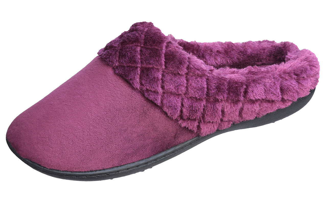 Roxoni Women’s Velour Slippers Memory Foam Clog Quilted Faux Fur Collar