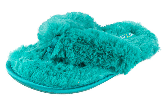 Roxoni Fuzzy House Slippers for Women – Comfortable Furry Spa Thongs – Cozy Slip On Flip Flops - Soft Insole & Rubber Outsole