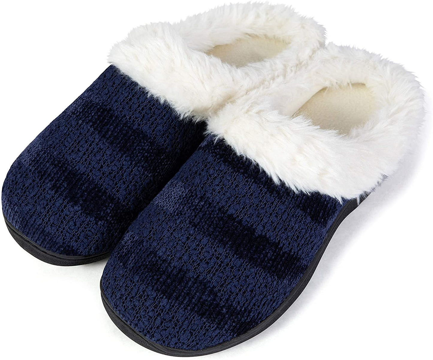 Roxoni Women’s Cozy Memory Foam Slippers, Warm Faux Fur, Indoor Outdoor Rubber Sole