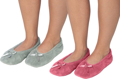 Roxoni Women's Terry Classic Cotton Ballerina Slippers (Pack of 2)