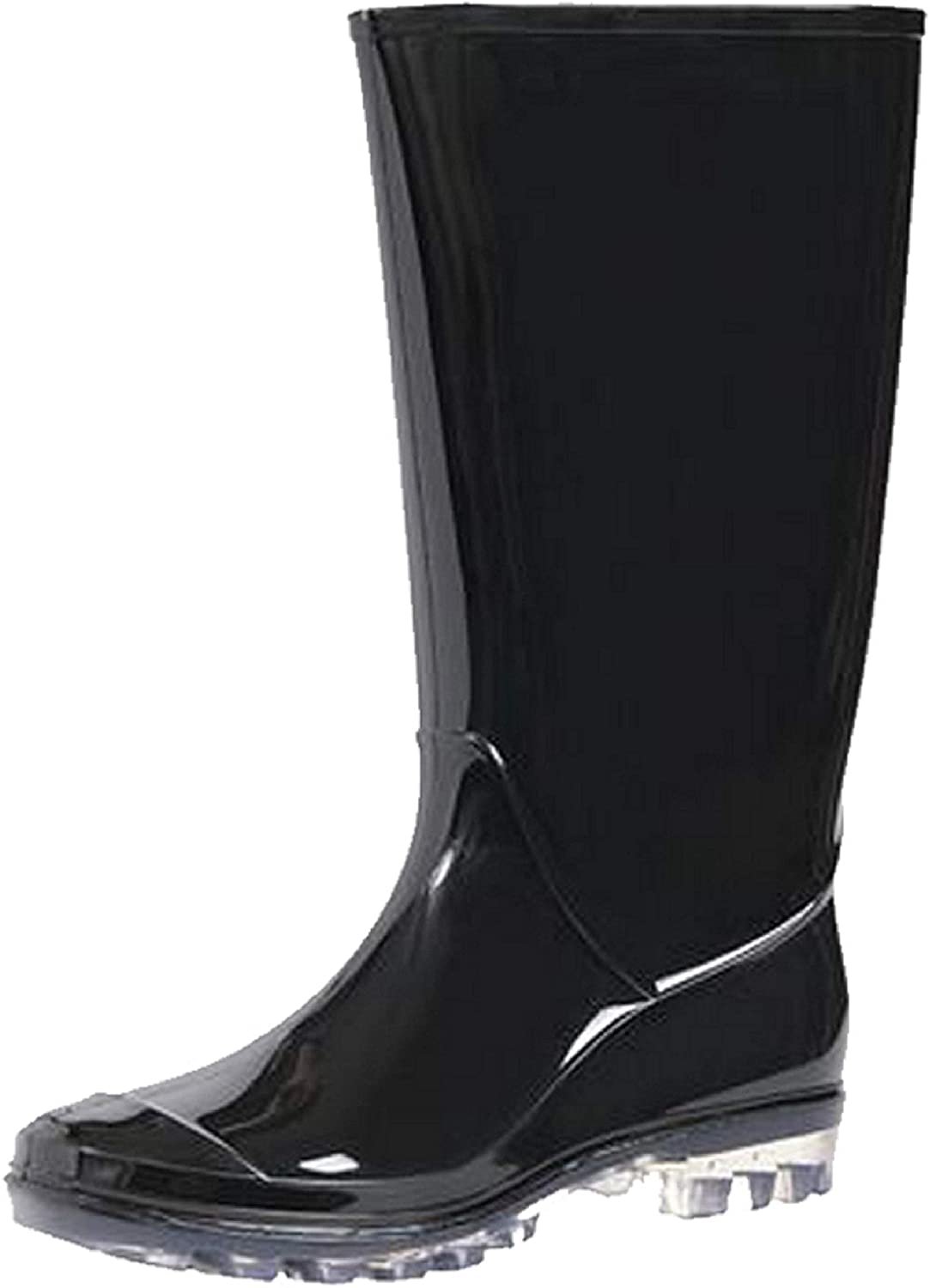 Women's Black Rubber Rain Boots 16" with Clear Sole