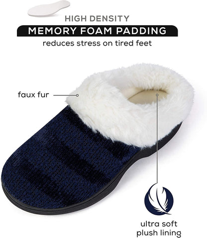 Roxoni Women’s Cozy Memory Foam Slippers, Warm Faux Fur, Indoor Outdoor Rubber Sole