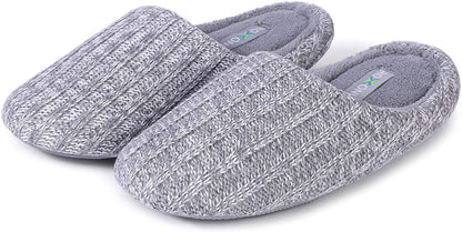 Roxoni Women’s Cozy Knit Memory Foam Slippers, Fleece Lined, Indoor Outdoor Rubber Sole