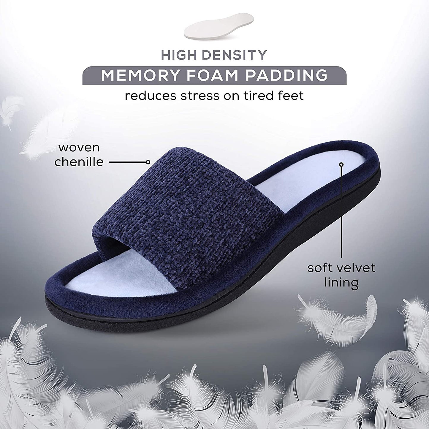 ROXONI Women's Soft Open Toe Slide Slippers, Indoor Outdoor Rubber Sole