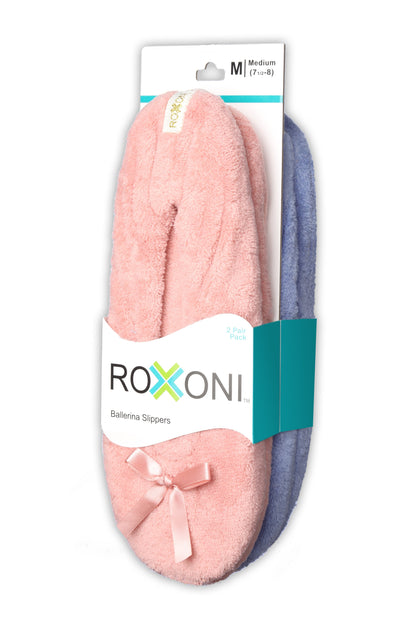 Roxoni Women's Terry Classic Cotton Ballerina Slippers (Pack of 2)