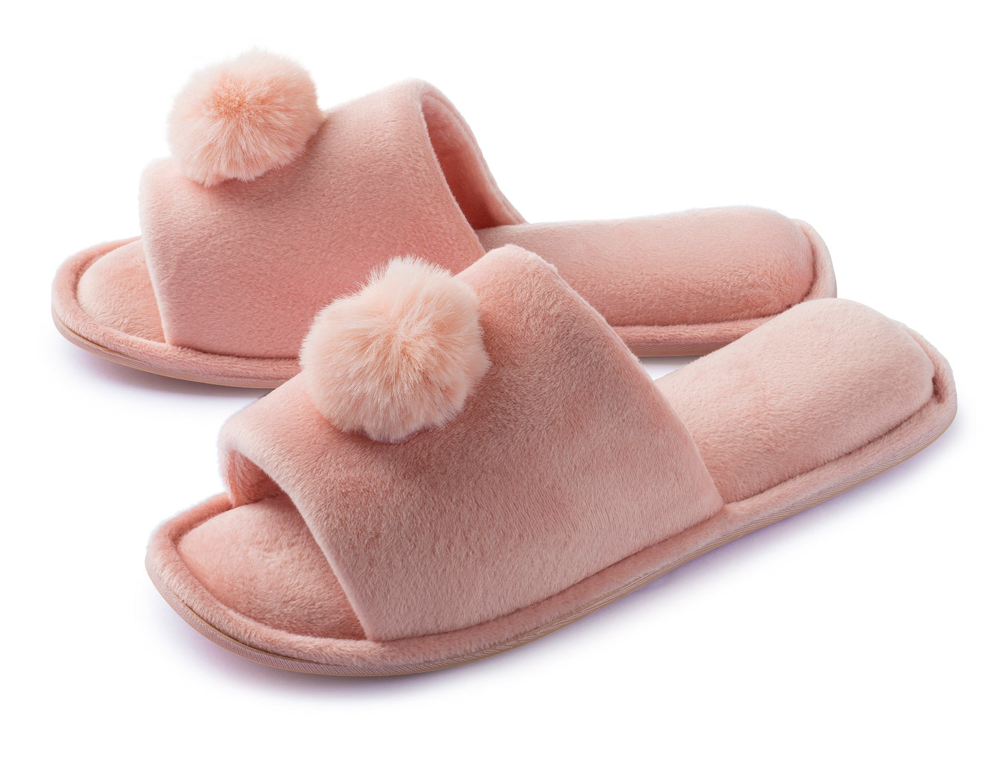 Roxoni Women’s Slippers Lovely Velvet Pom-pom Open Toe House Slides