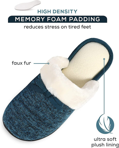 Roxoni Women’s Cozy Memory Foam Slippers, Fuzzy Warm Faux Fur, Anti-Skid Rubber Sole