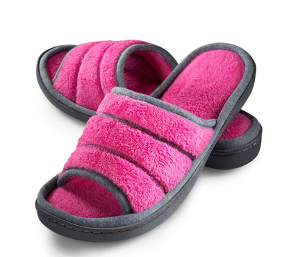 Roxoni Women's Open Toe Memory Foam Slippers with Contrast Design