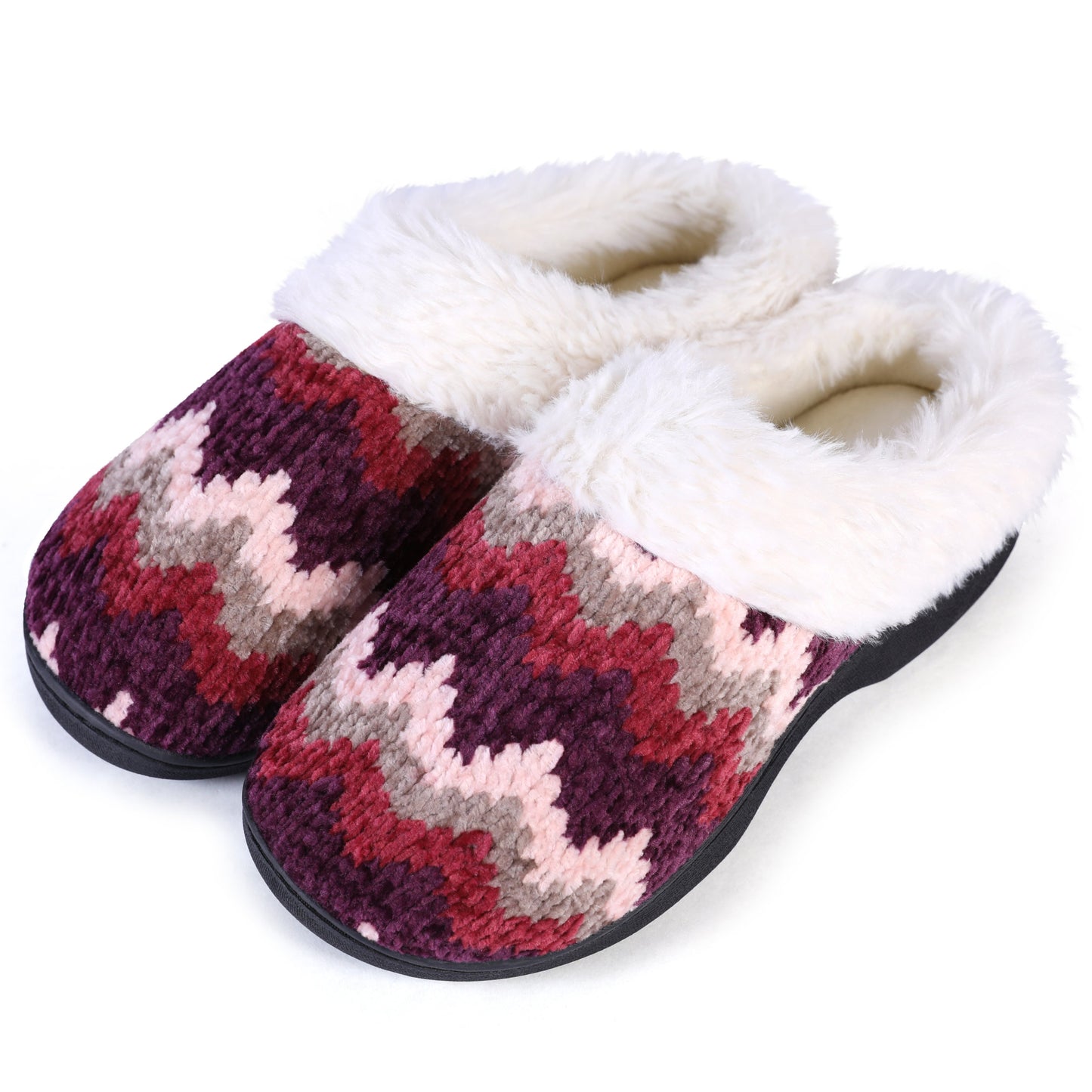 Roxoni Women's Cozy Memory Foam Slippers, Fuzzy Warm Faux Fur Lined, Indoor Outdoor Rubber Sole