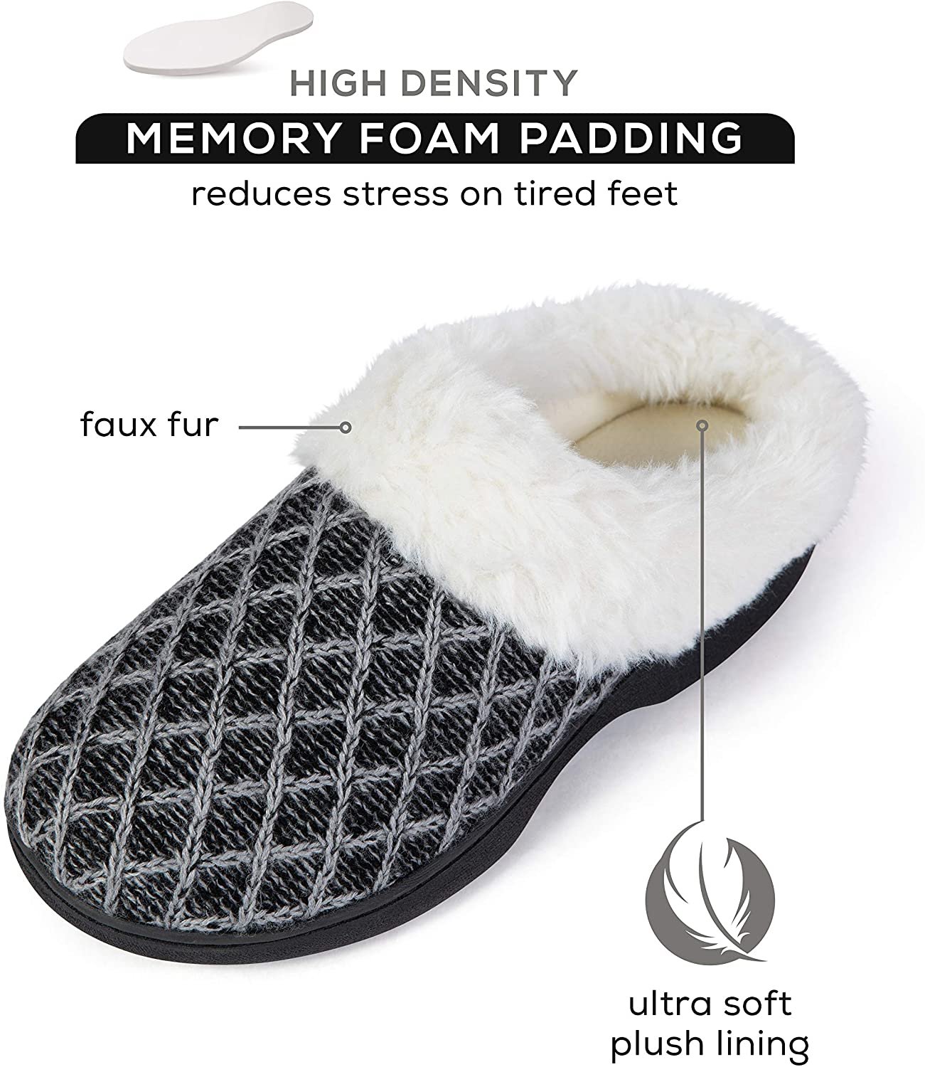 Roxoni Women's Cozy Memory Foam Slippers, Warm Faux Fur, Indoor Outdoor Rubber Sole