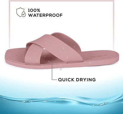 ROXONI Women Slippers Shower Pool Sandals Criss Cross Bathroom Quick Drying Slippers