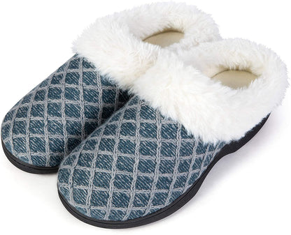 Roxoni Women's Cozy Memory Foam Slippers, Warm Faux Fur, Indoor Outdoor Rubber Sole