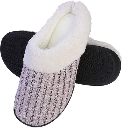 Roxoni Women’s House Slippers Knit Fleece Lined Cozy Clog House Shoes