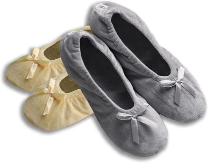 Roxoni Women's Terry Classic Cotton Ballerina Slippers (Pack of 2)