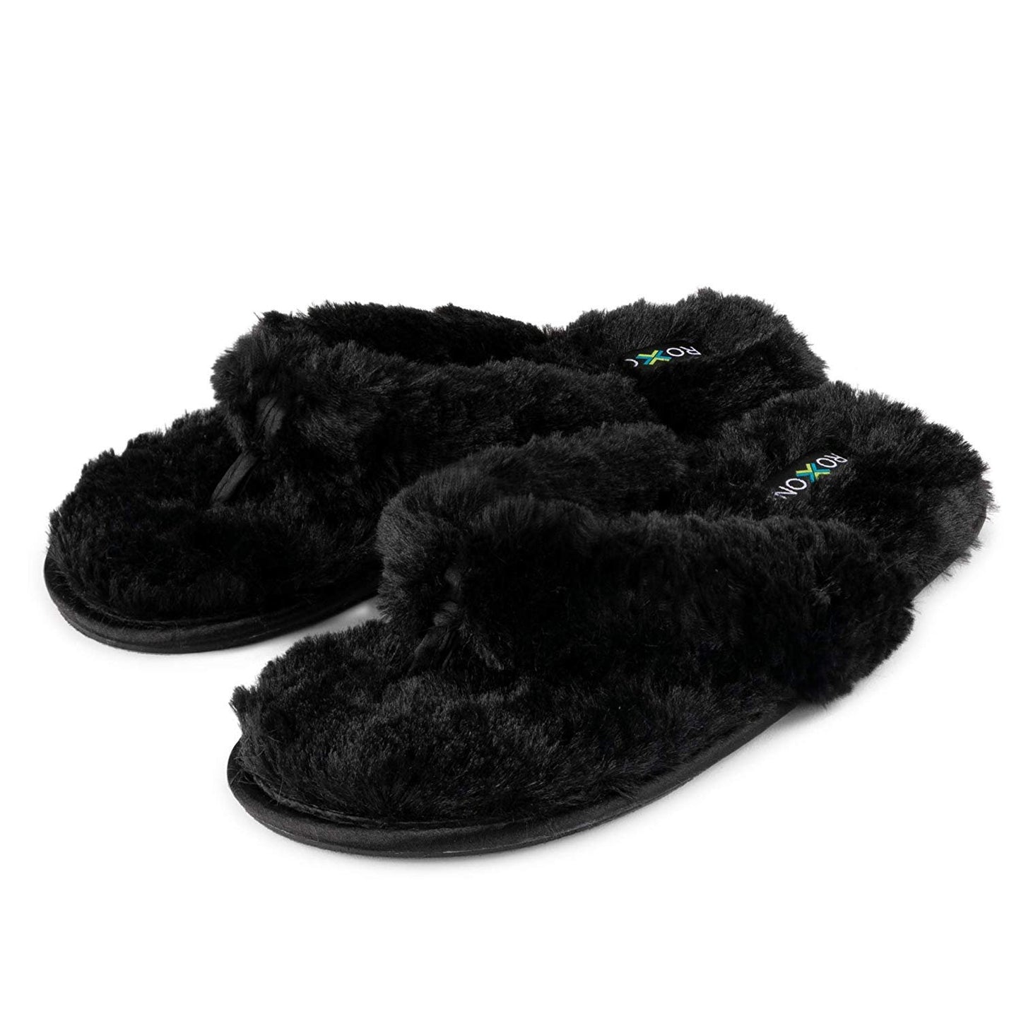 Roxoni Fuzzy House Slippers for Women – Comfortable Furry Spa Thongs – Cozy Slip On Flip Flops - Soft Insole & Rubber Outsole