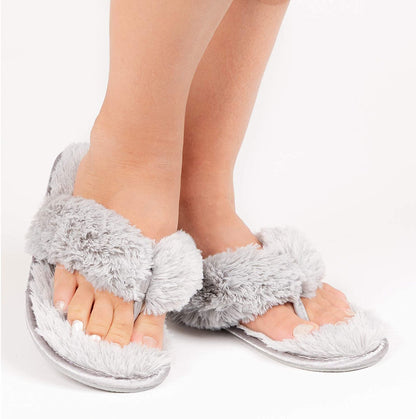 Roxoni Fuzzy House Slippers for Women – Comfortable Furry Spa Thongs – Cozy Slip On Flip Flops - Soft Insole & Rubber Outsole