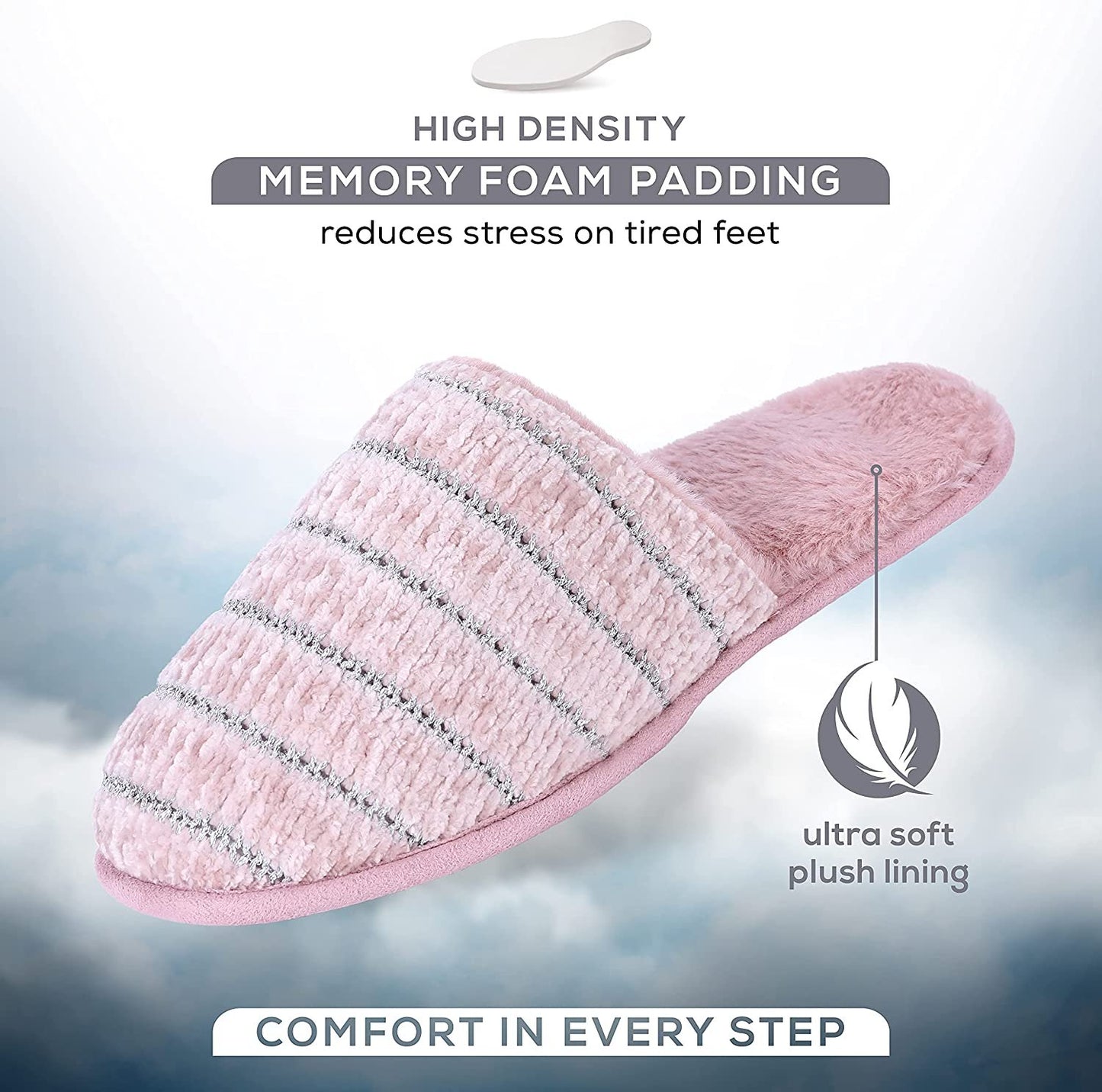 ROXONI Women Slipper Cozy Memory Foam, Indoor Outdoor Rubber Sole