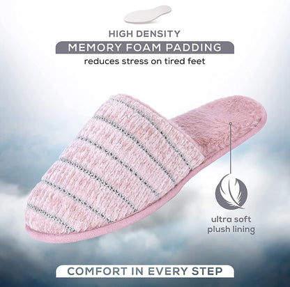 ROXONI Women Slipper Cozy Memory Foam, Indoor Outdoor Rubber Sole