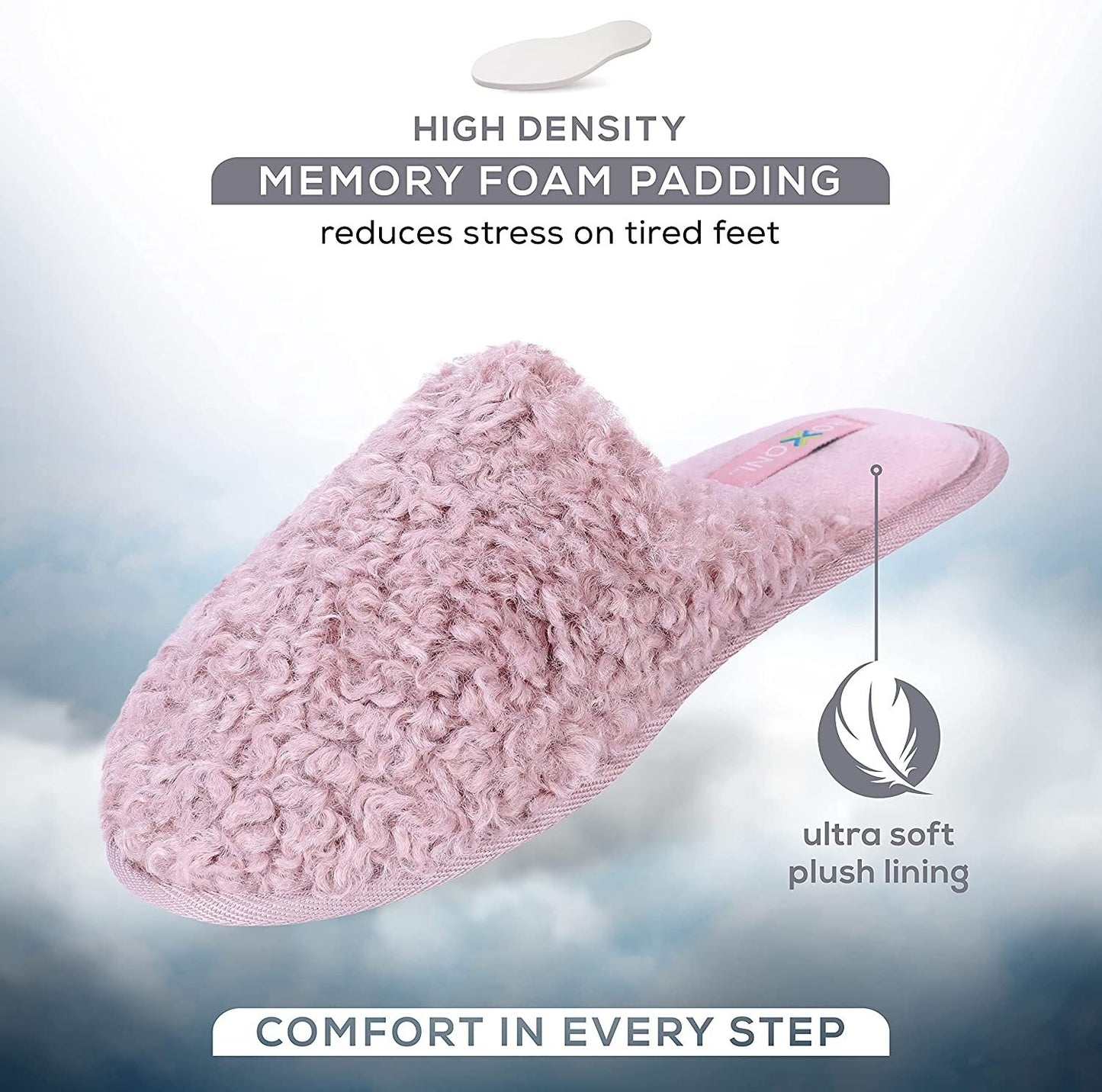 ROXONI Women Slipper Cozy Memory Foam, Indoor Outdoor Rubber Sole