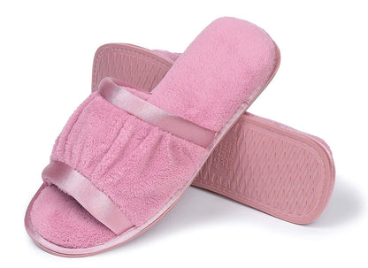 Roxoni Women's Open Toe Slide Slipper ; Ideal Terry Cloth House Shoe for Indoor and Outdoor