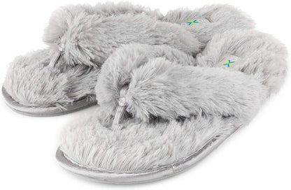 Roxoni Fuzzy House Slippers for Women – Comfortable Furry Spa Thongs – Cozy Slip On Flip Flops - Soft Insole & Rubber Outsole