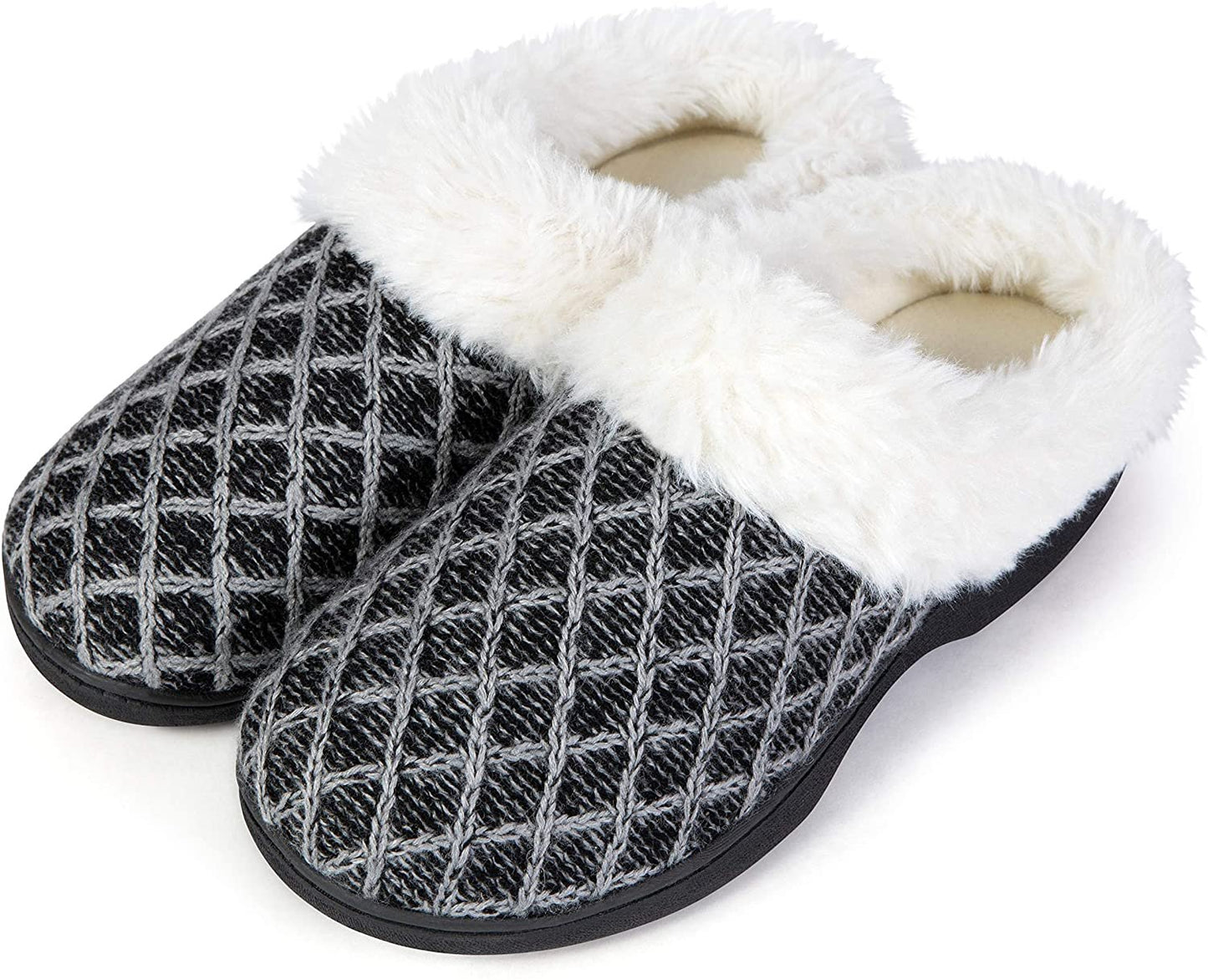 Roxoni Women's Cozy Memory Foam Slippers, Warm Faux Fur, Indoor Outdoor Rubber Sole