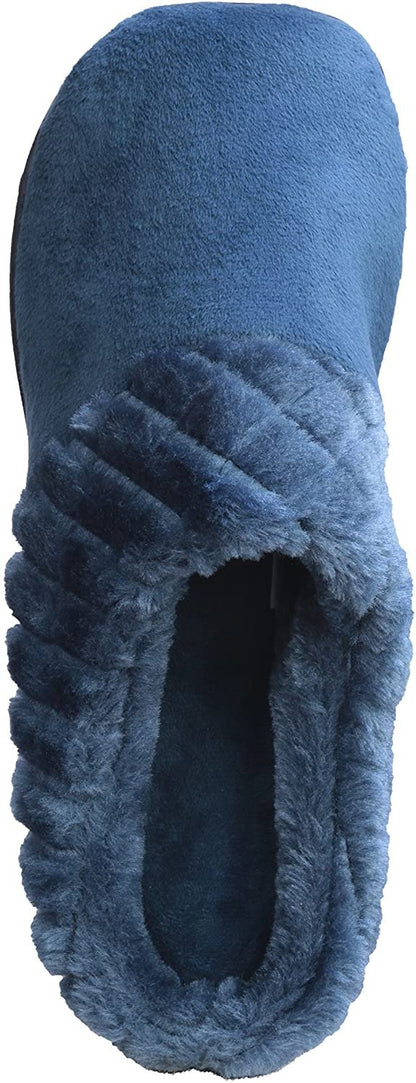 Roxoni Women’s Velour Slippers Memory Foam Clog Quilted Faux Fur Collar