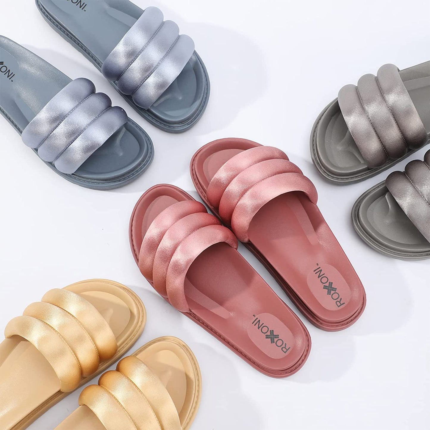 Women’s Padded Strap Slide Sandals; Stylish Open Toe Sandals in 4 Fashionable Colors