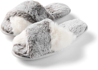 Women's Cross Band Fur Slipper