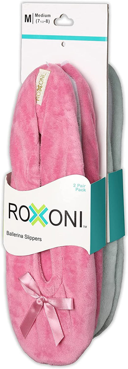 Roxoni Women's Terry Classic Cotton Ballerina Slippers (Pack of 2)