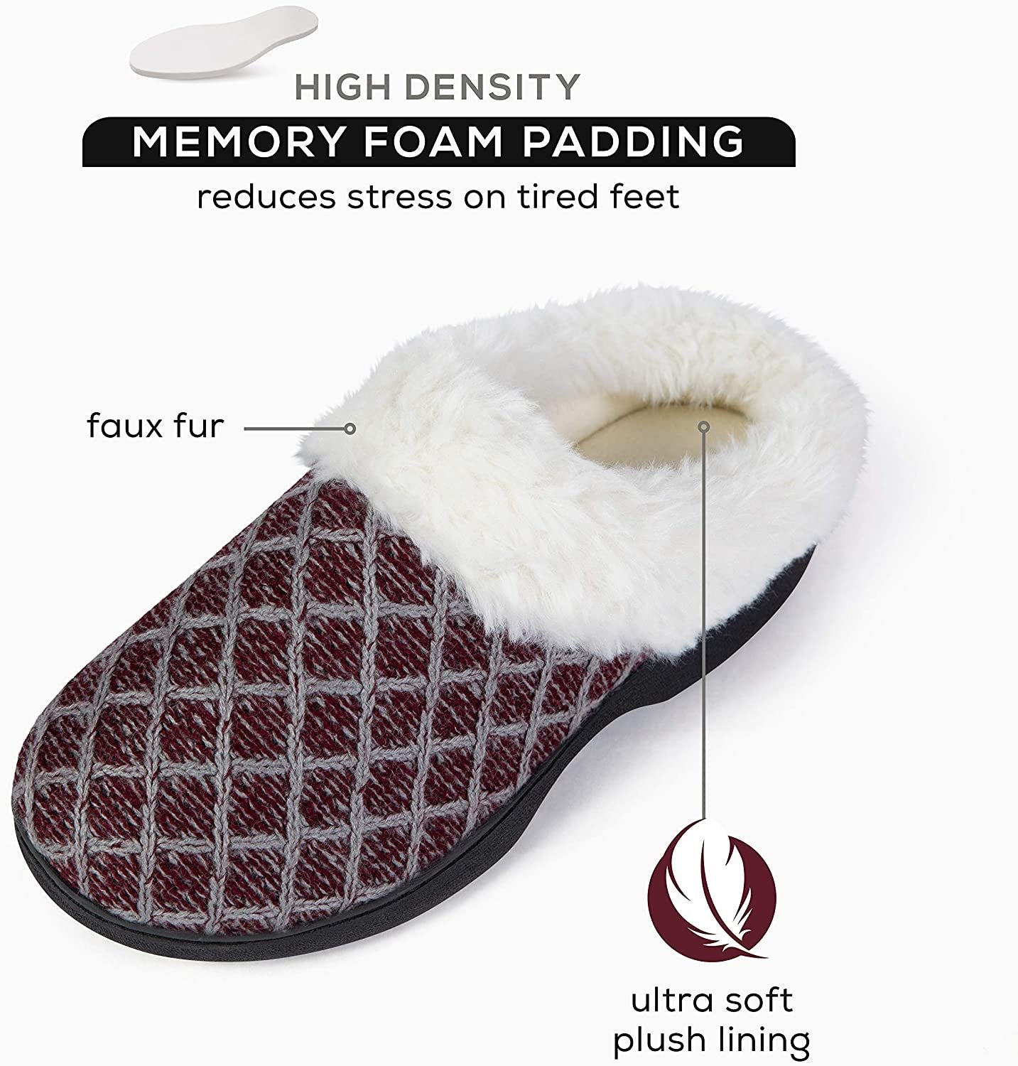 Roxoni Women's Cozy Memory Foam Slippers, Warm Faux Fur, Indoor Outdoor Rubber Sole