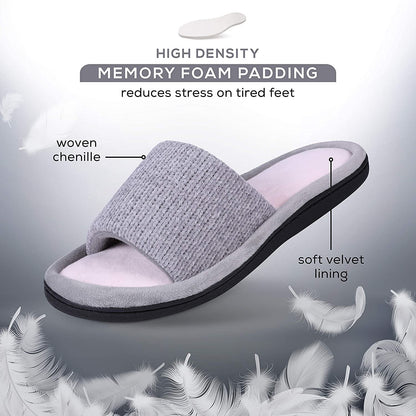 ROXONI Women's Soft Open Toe Slide Slippers, Indoor Outdoor Rubber Sole