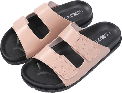 Roxoni Women’s Cushioned Two Strap Footbed Sandals Lightweight Open Toe Slide Sandals